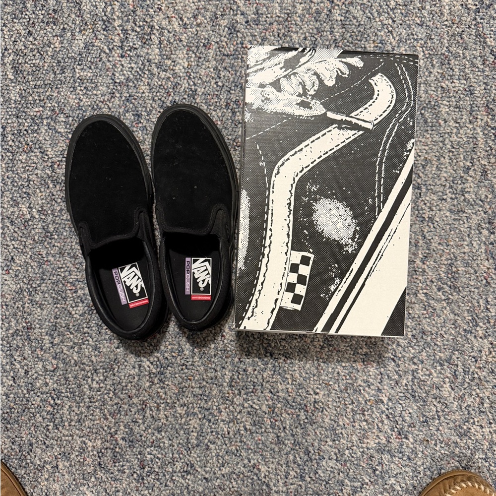 Vans Black Canvas Slip-Ons with Box